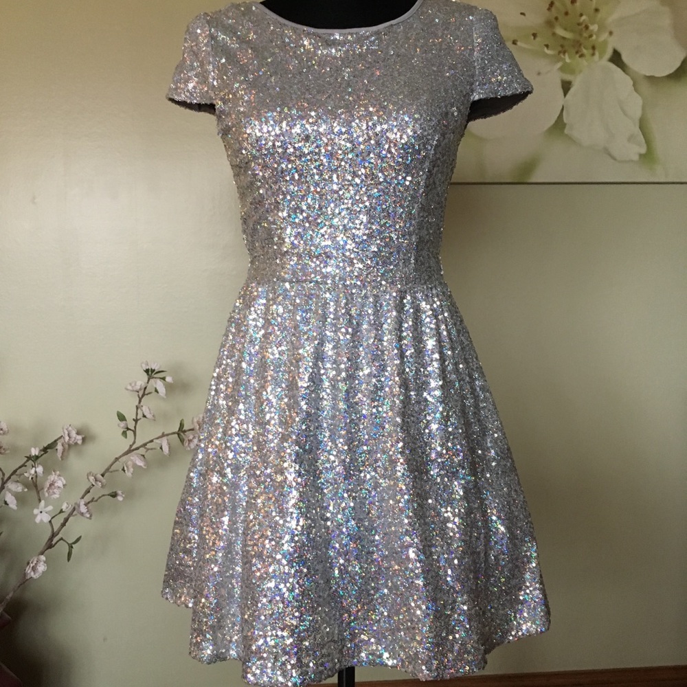 Women Sequins Short Homecoming Dress Party Silver